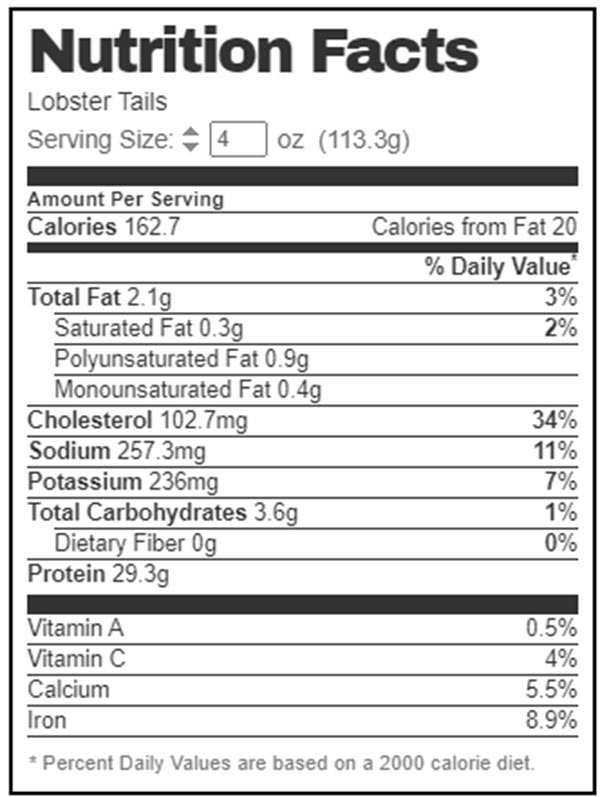 lobster nutrition facts