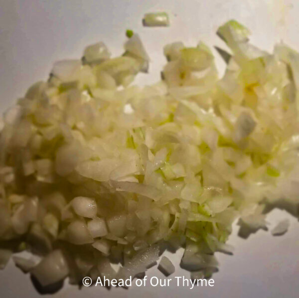 diced onions for tamale pie with cornmeal